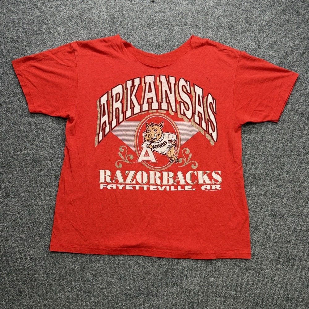 Arkansas Razorbacks Vintage T Shirt Men's Large Cut Neck 90s Single Stitch